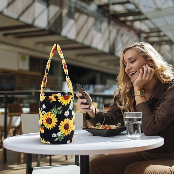 Small Bucket Bag for Women Floral Printed Shoulder Purses Mini Hobo Bag Top Hand - Picture 6 of 7